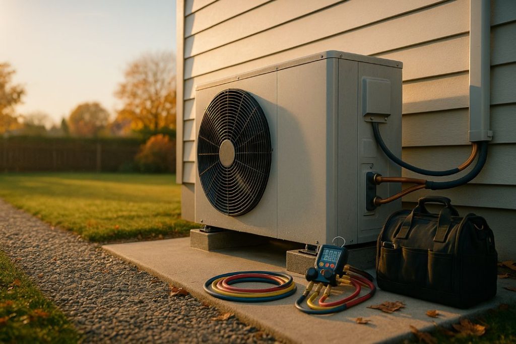 an ai image of an installed heat pump