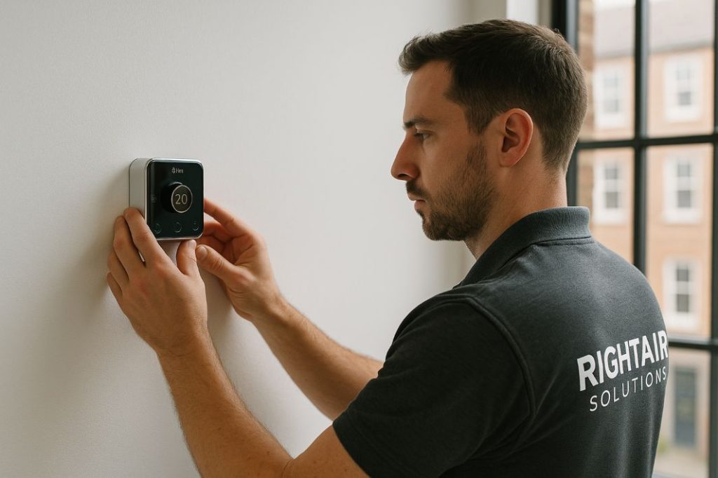 An AI photo of a Hive smart thermostat installation in London