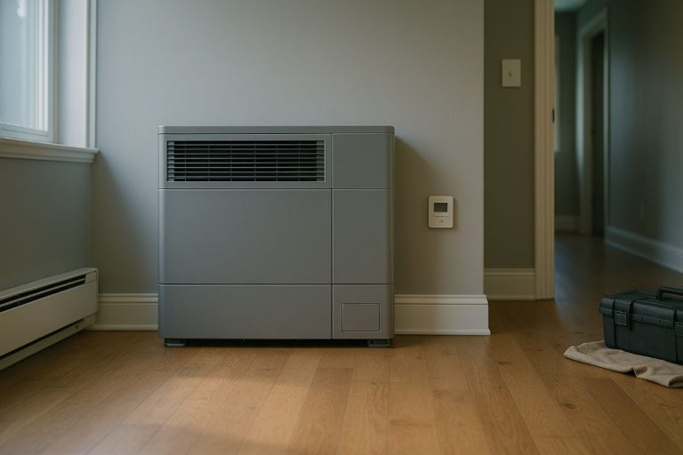 an ai image of a professionally installed indoor heating pump