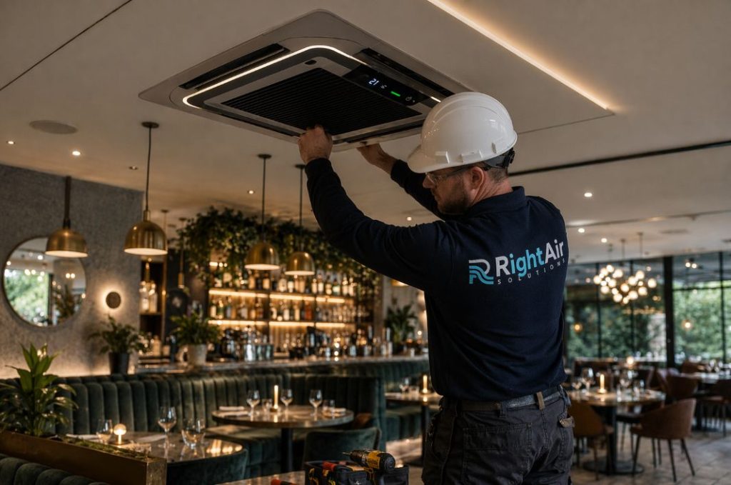 A photo of a restaurant air con installation - illustrative image