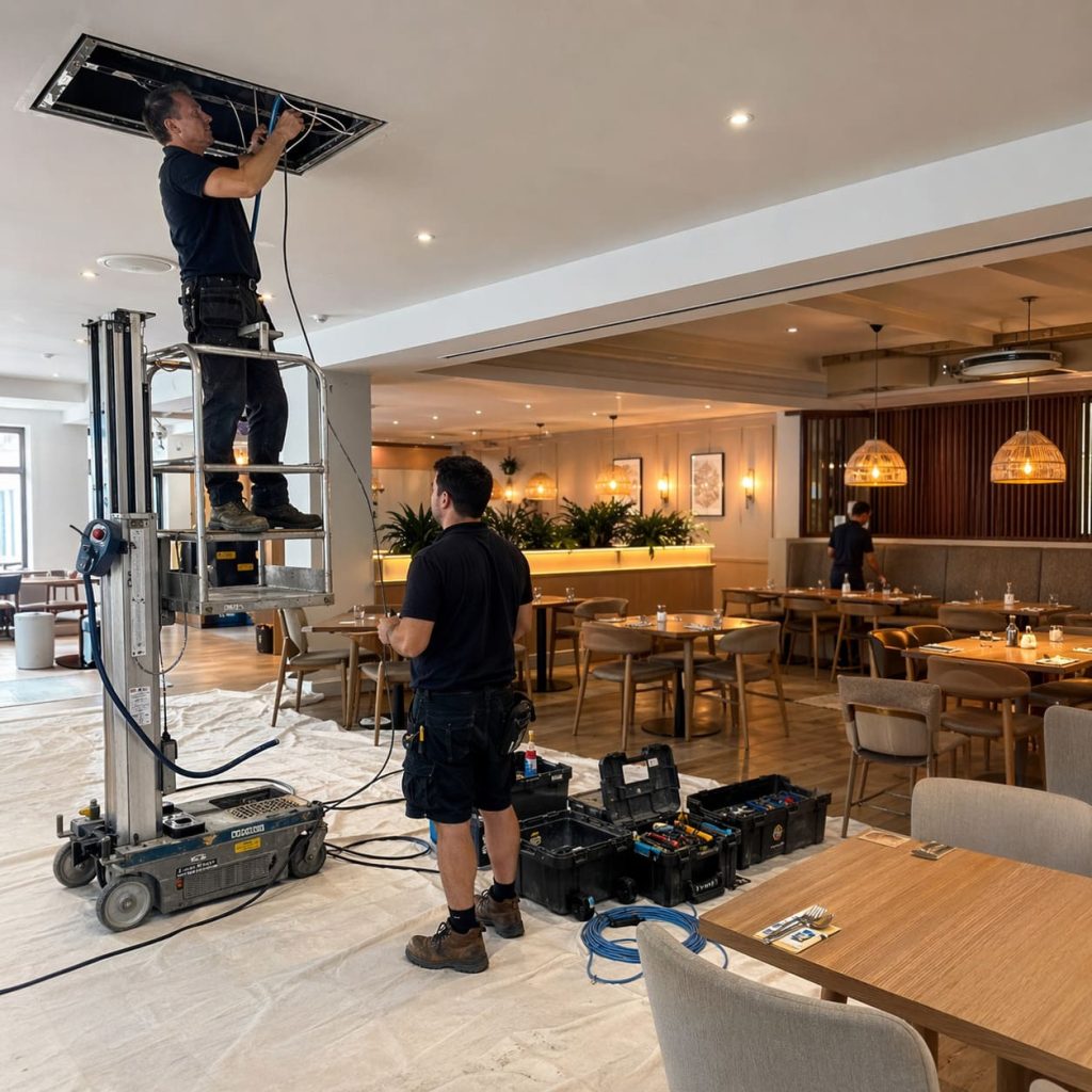 Commercial Air Conditioning Installation in Restaurant Interior - Illustrative Image