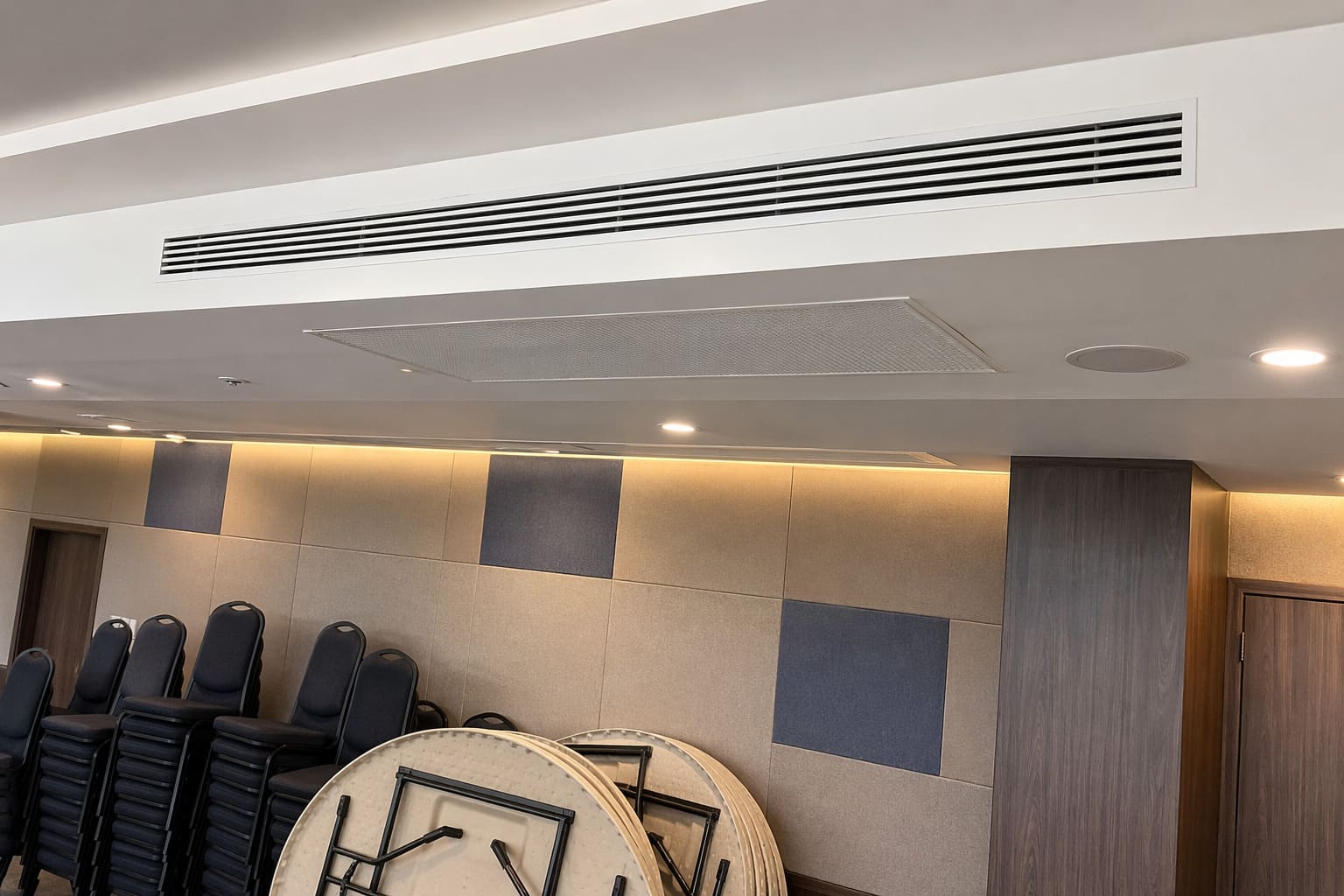 Ducted Air Conditioning Ceiling Vent Installation in Hotel Conference Suite - Illustrative Image