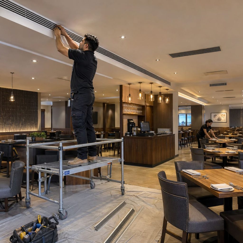 Ducted Air Conditioning Installation in Restaurant Interior - illustrative Image