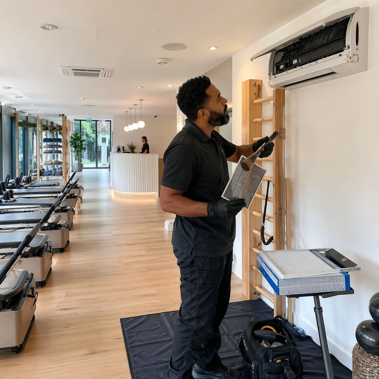 Filter Cleaning and Replacement in Boutique Yoga Studio – Illustrative Image