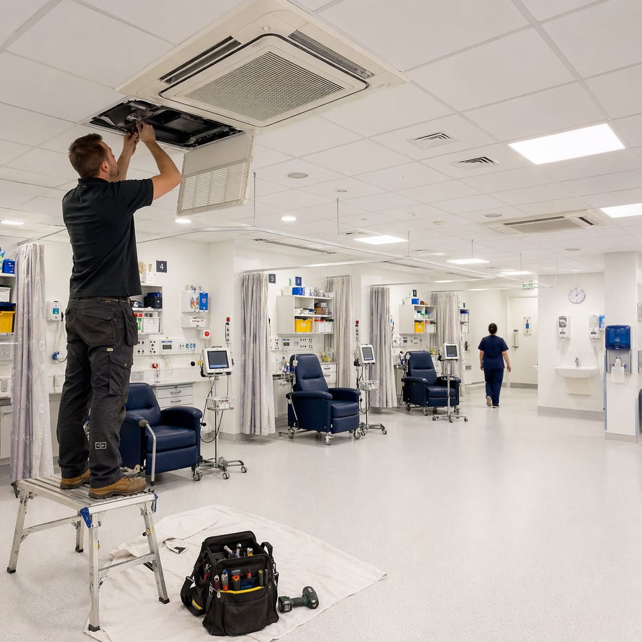 Healthcare Clinical Cooling Installation in Day Surgery Recovery Area – Illustrative Image