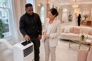 High-End Portable AC Handover in Luxury Bridal Boutique - Illustrative Image