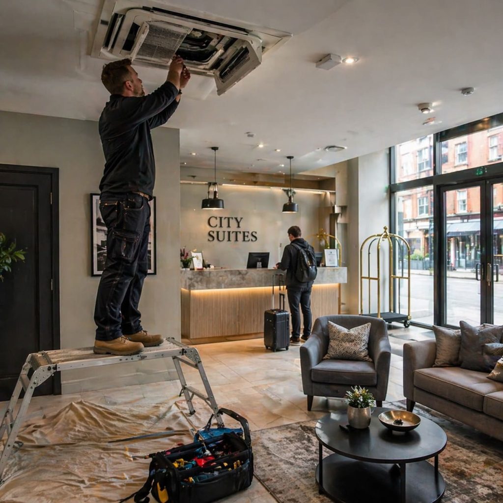 Hotel Hospitality AC Installation in Serviced Apartment Reception - Illustrative Image