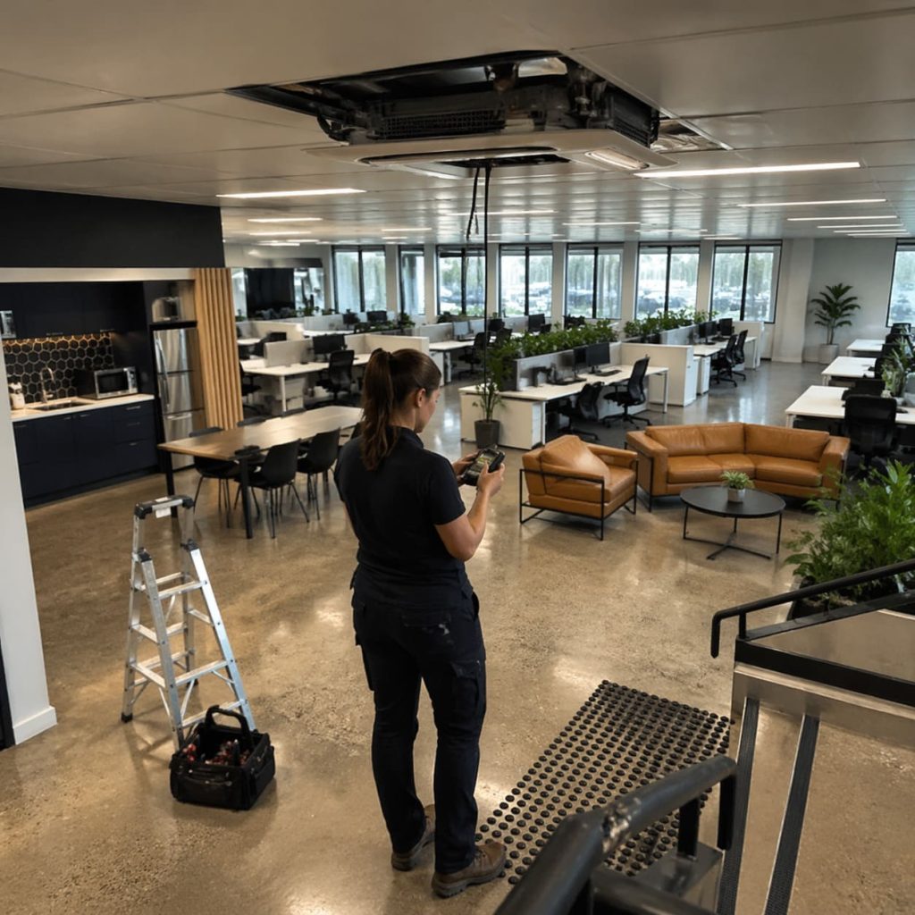 Office Air Conditioning Cassette Connection in Agency Workspace - Illustrative Image
