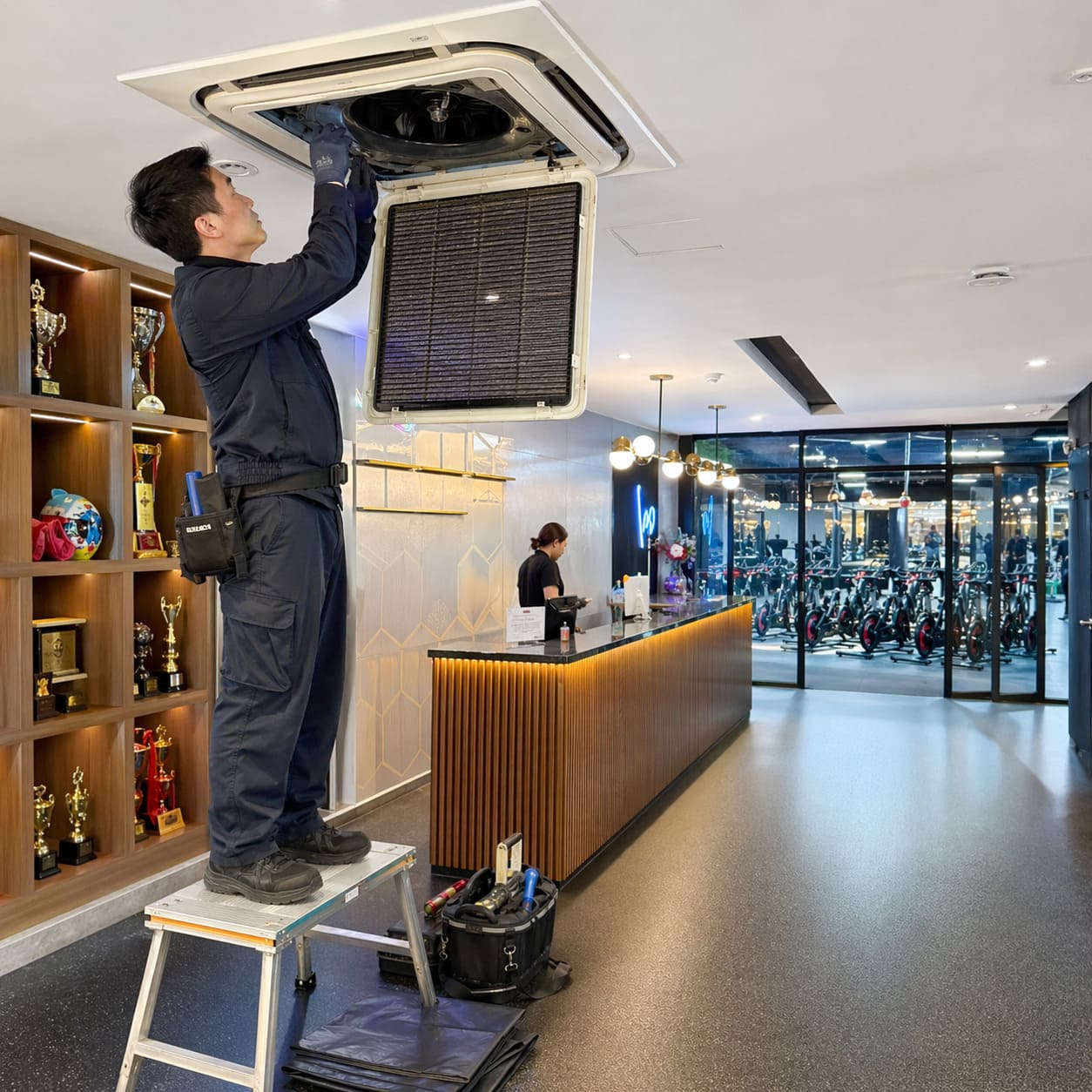 Repair and Emergency Noisy Unit Repair in Fitness Club Reception – Illustrative Image
