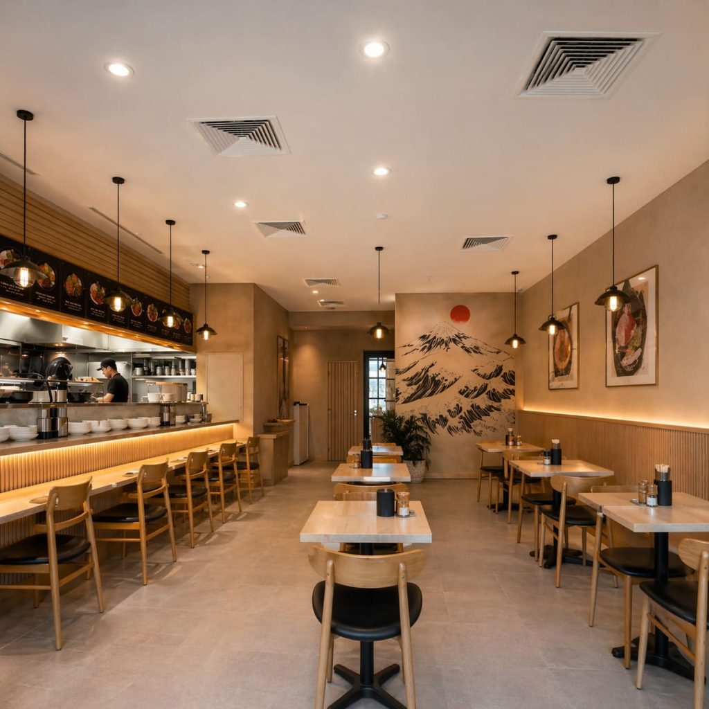 Retail Restaurant Cooling Completed Installation in Ramen Bar - Illustrative Image