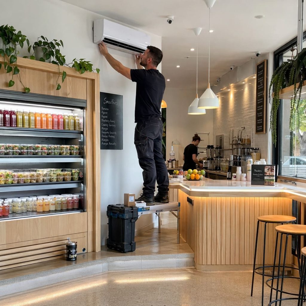 Retail Restaurant Cooling Wall Unit Installation in Juice Bar - Illustrative Image