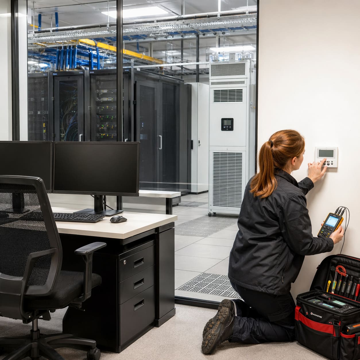 Server Room Cooling Control Check from Operations Room – Illustrative Image
