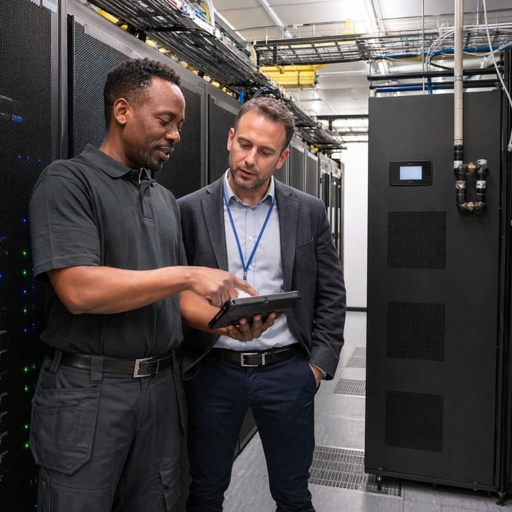 Server Room Cooling Handover in Secure Technical Room - Illustrative Image