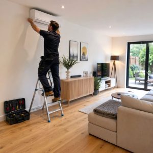 Wall-Mounted Air Conditioning Unit Installation in Front Room - Illustrative Image