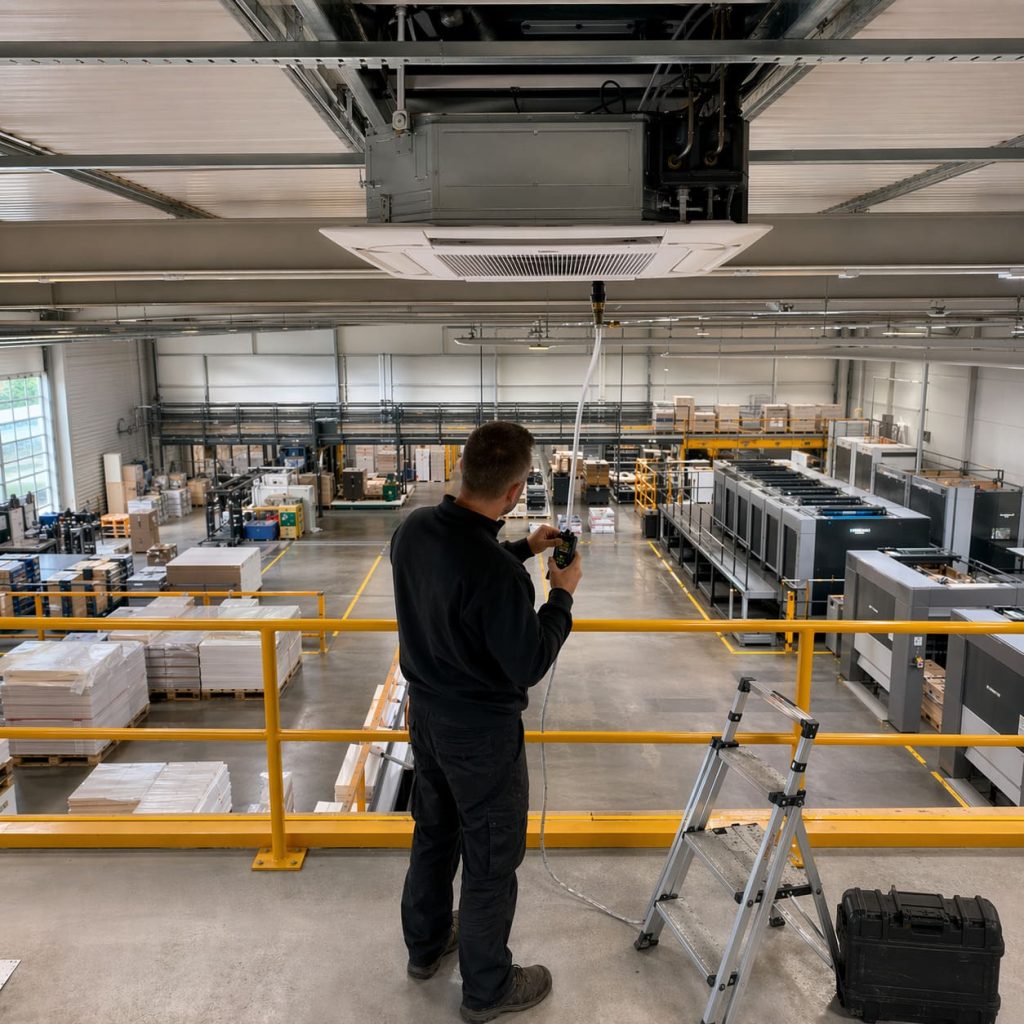 Warehouse Industrial AC Cassette Connection in Print and Packaging Warehouse - Illustrative Image